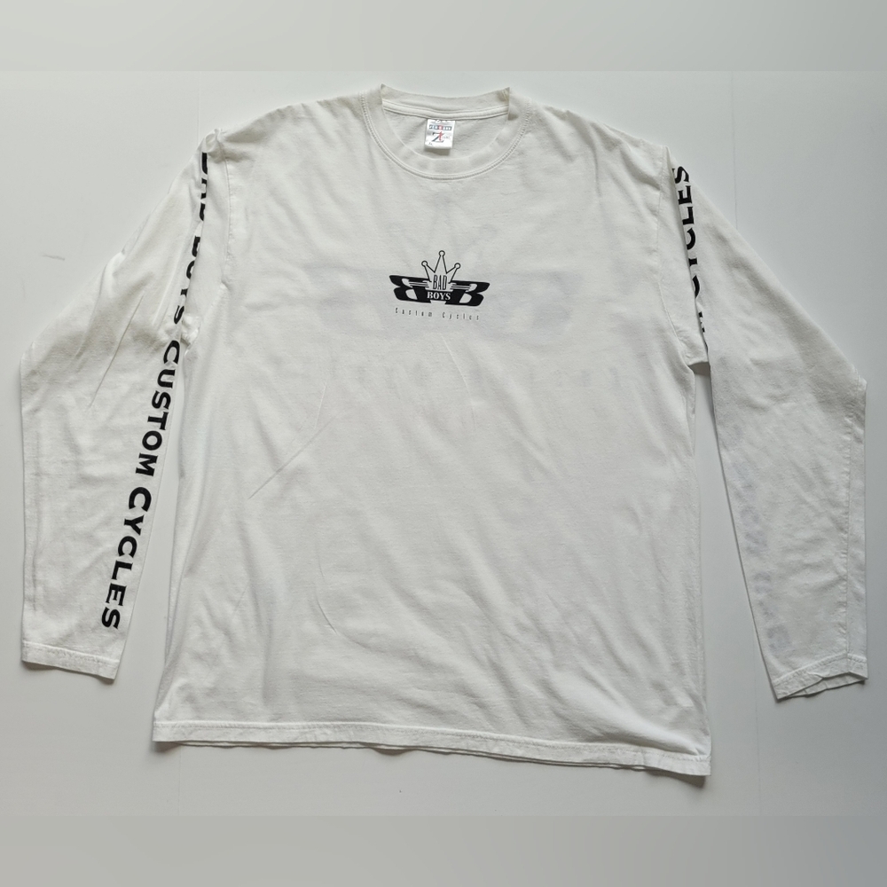 Jerzees White Long Sleeve Tee with Black Graphic Accents BAD BOYS custom Cycles